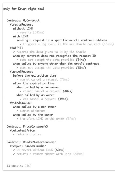 Kovan npm tests chainlink